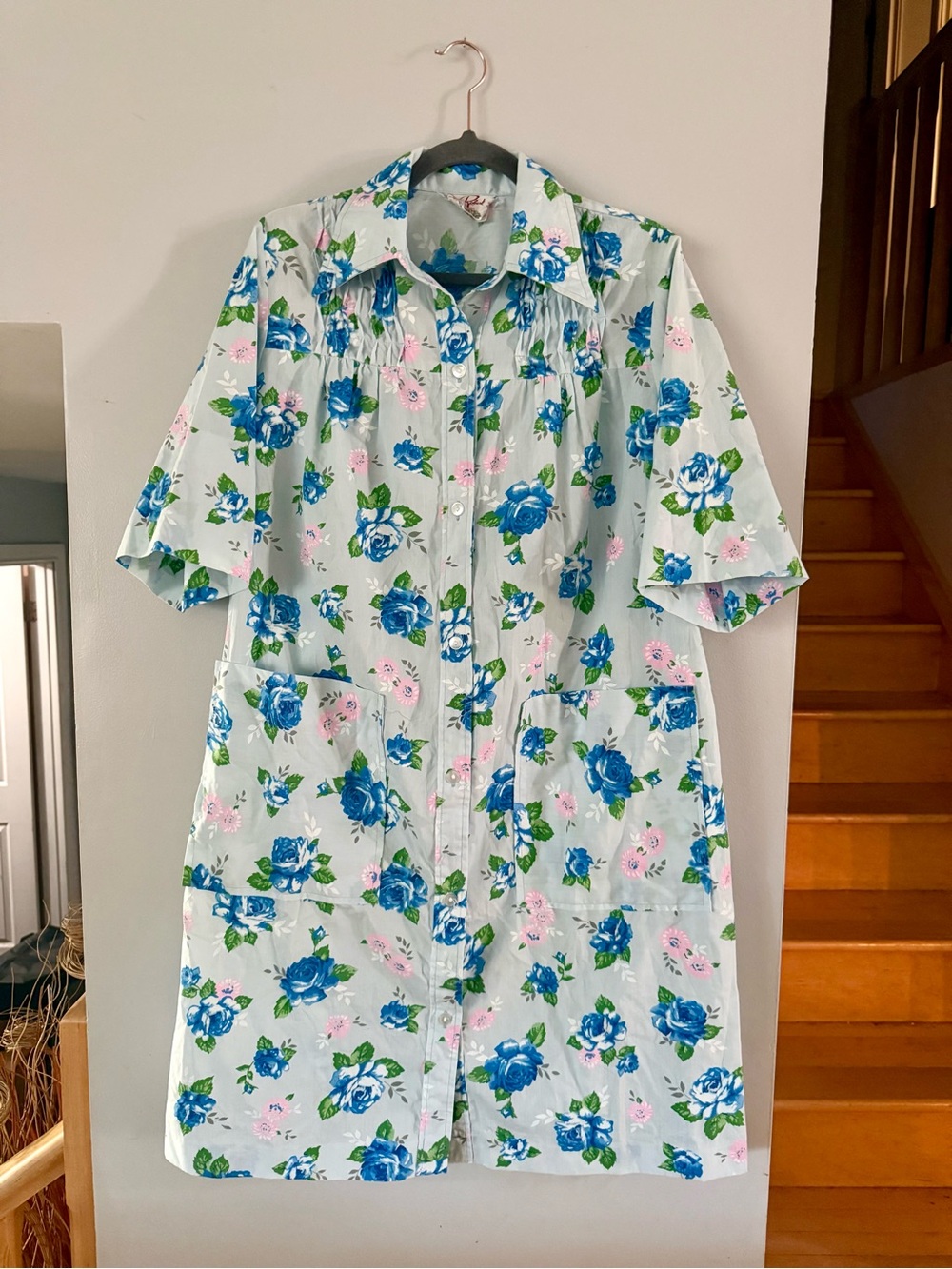 Vintage 70s Mr Robert Floral Housecoat Duster Robe L